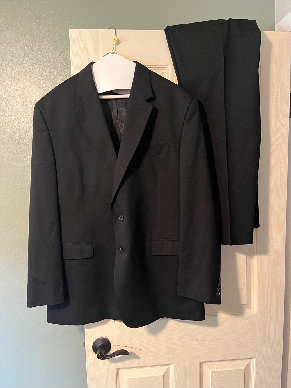 Chaps black suit jacket 48L pants 40x32 pleased 2 piece suit 48 long mens